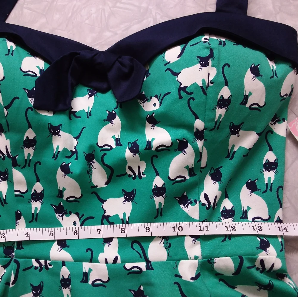 NWT Eva Rose vintage inspired rockabilly swing dress with halter cat print L - Picture 10 of 16